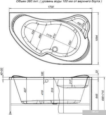 Ванна Aquanet Capri 170x110 R (с каркасом и экраном)