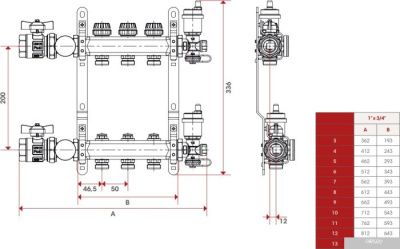 ITAP Коллектор с запорными клапанами 912C 1x3/4 (8 конт.)