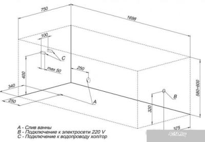 Ванна Aquanet Bright 170x75