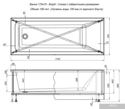 Ванна Aquanet Bright 175x70