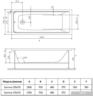 Alba Spa Gamma 170x70 (с ножками)