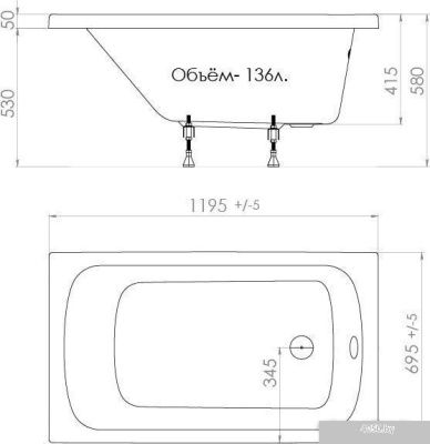 Triton Стандарт 120x70 (с ножками, экраном и сифоном)