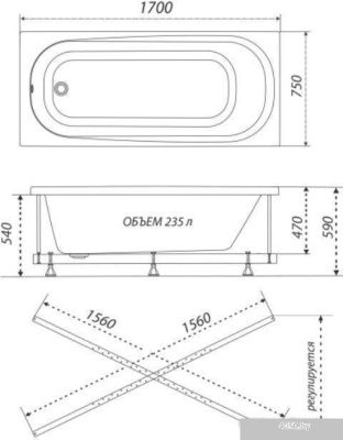 Ванна Triton Дина гидромассажная 170x75 Базовая