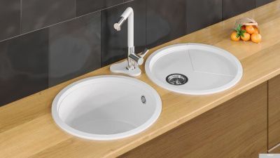 Кухонная мойка KitKraken Duo Spring C-510 с разделочной доской (белый)