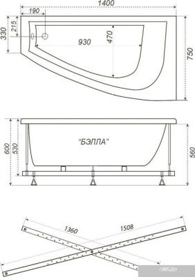 Triton Бэлла 140x76R (с каркасом, сифоном, экраном и торцевым экраном)