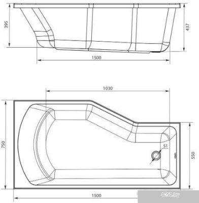 Ванна MarkaOne Convey 150x75 R (с ножками и экраном)