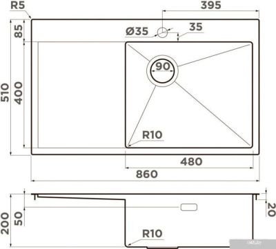 Omoikiri Akisame 86-GB-R Side (графит)