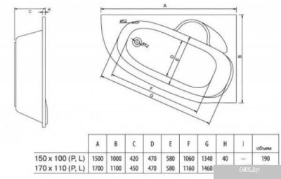 Alba Spa Katrina 170x110 R (с ножками и экраном)