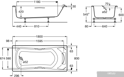 Ванна Roca BeCool 180x80 ZRU9302782 (с 2 экранами)