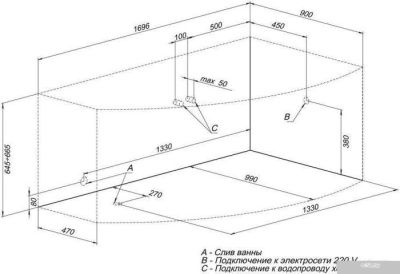 Ванна Aquanet Jersey 170x90 R (с каркасом)