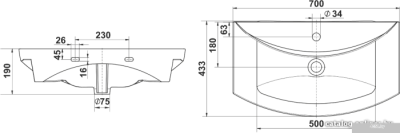 Умывальник Акваль Палермо 70 70x43