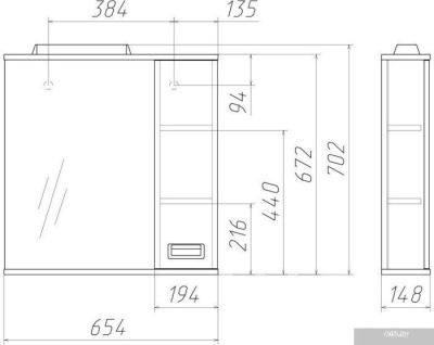 Домино Шкаф с зеркалом Cube 65 (правый)