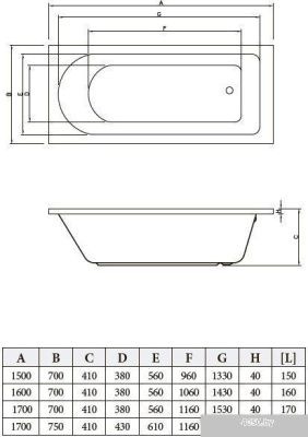 Ванна Bonito Home Elara 170x75 BH-EL-203-170-75/St (с ножками)