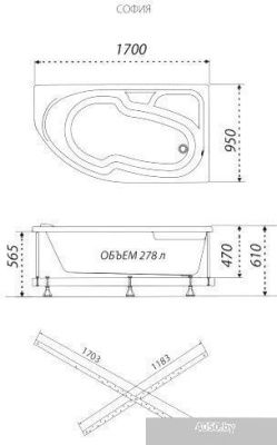 Triton София 170x95 L Базовая Flat (с гидромассажем)