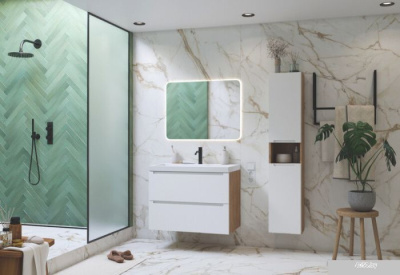 ЗОВ Тумба с умывальником Дион 90 D90LHO0M9003MKV5-OL90 (белый матовый/дуб)