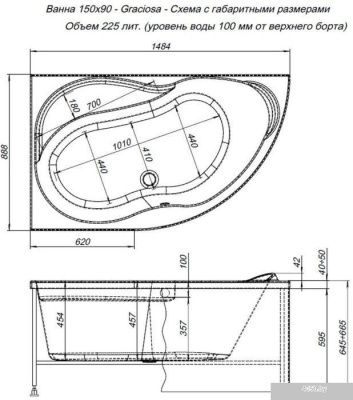 Ванна Aquanet Graciosa 150x90 L (с каркасом и экраном)
