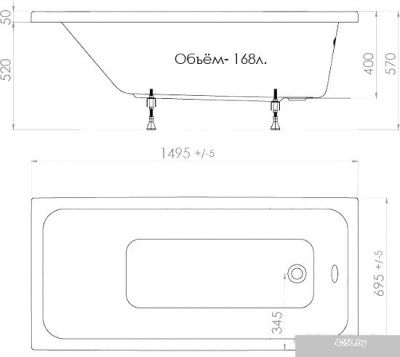 Triton Ультра 150x70 (с каркасом, экраном и сифоном)