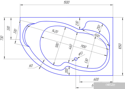 Ванна 1Марка Aura 150x105 (правая)