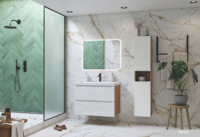 ЗОВ Тумба с умывальником Дион 70 D70LHO0M9003GKV5-OL70 (белый глянец/дуб)