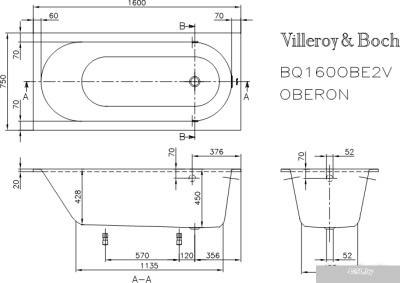 Ванна Villeroy & Boch Oberon (BQ160OBE2V) 160x75