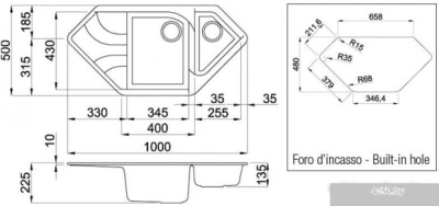 Кухонная мойка Elleci Ego Corner M73 Titanium