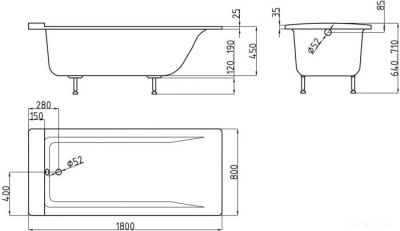 Ванна AquaStone Квадро 180x80