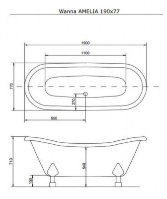 Квариловая ванна Besco Amelia 190x77, отдельностоящая, хром